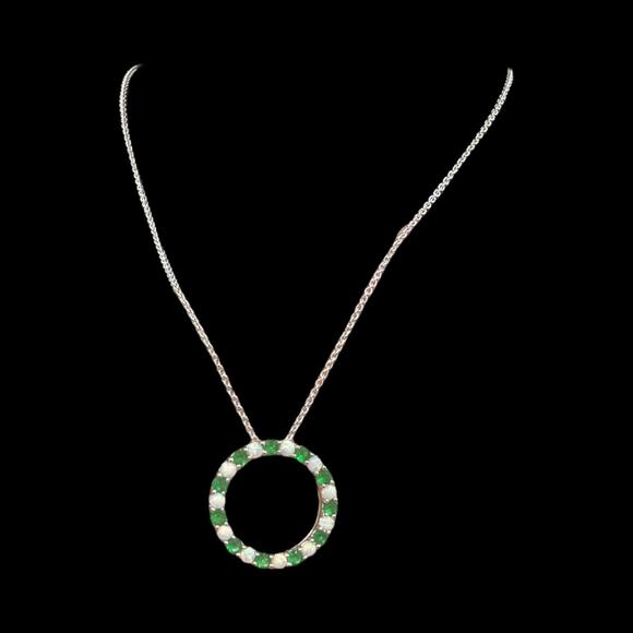 HP 🎉🎊Created Opal Emerald Circle Pendant Necklace 18in Sterling Silver - Picture 4 of 7
